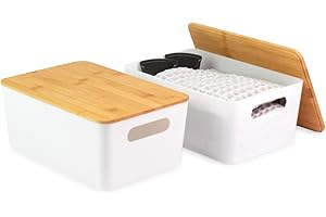 Isaac Jacobs 2-Pack White Storage Bin Set w/ Bamboo Lid