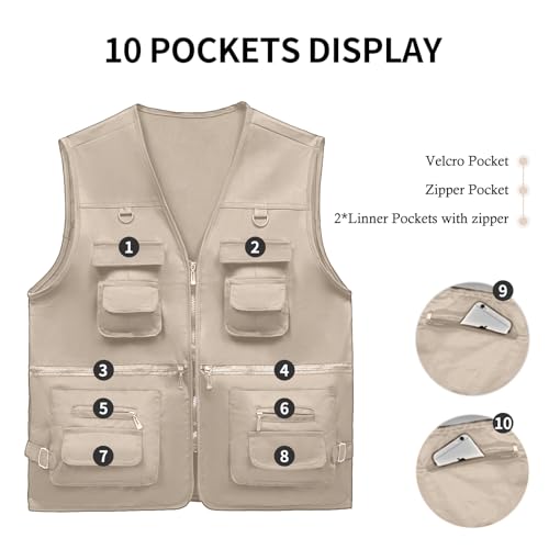 AOTORR Men's Utility Fishing Vest Lightweight Outdoor Work Safari Travel Multi Pockets Waistcoat Jacket3