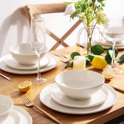Image of LERATIO Ceramic Dinnerware Sets for 8,Porcelain Plates and Bowls Sets with Wavy Edge, Oven &Microwave & Dishwasher &Safe,Light Weight & Scratch Resistant Dishes Sets-Service for 8 (24pcs) Peal White