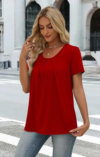 Image of WIHOLL Women T Shirts Pleated Short Sleeve Tops Business Casual Dressy Blouses