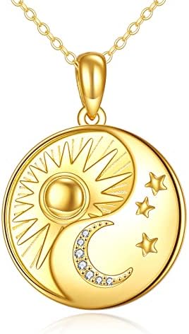 JOERPH Gold Plated Crescent Moon and Sun Pendant Necklace Sterling Silver Star Necklace for Women Girls Cubic Zircon Moon Star Sun Jewelry Gifts