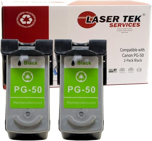 Laser Tek Services Compatible High Yield Ink Cartridge Replacement for Canon PG-50 0616B002AA Works with Canon PG-50 0616B002AA (Black, 2 Pack) - 510 Pages