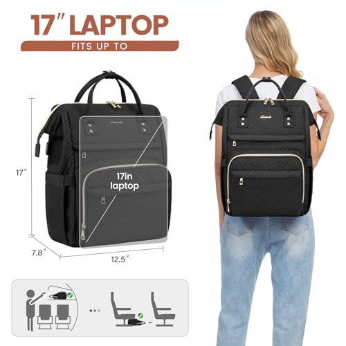 Image of LOVEVOOK Laptop Backpack for Women,17 Inch Professional Womens Travel Backpack Purse Computer Laptop Bag Nurse Teacher Backpack,Waterproof College Work Bag Carry on Back Pack with USB Port,Black Plait