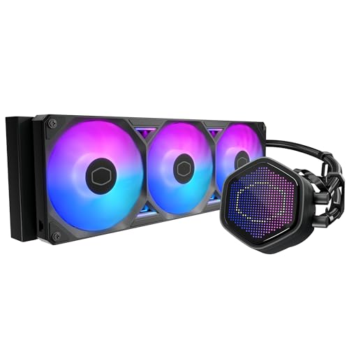 Cooler Master Atmos II 360 Pixel LED AIO CPU Liquid Cooler – 360mm Radiator, 3X ARGB PWM Fans, Custom Pixel Display, Dual-Chamber Pump, Quiet Performance, AMD AM5/AM4 &amp; Intel LGA 1851/1700, Black