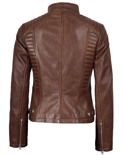 fjackets Leather Jacket Women - Cafe Racer Style Real Lambskin Womens Leather Jackets Stylish Stand Collar Leather Jackets4