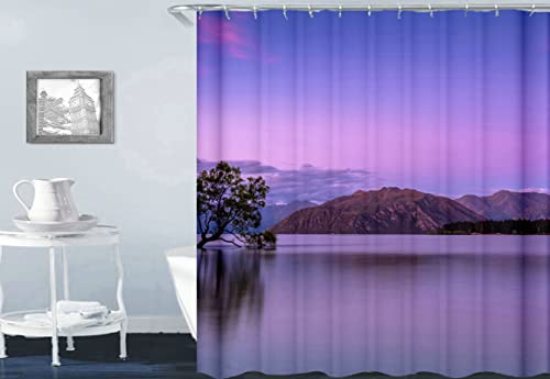 Rideau de douche polyester violet 180x200cm imperméable avec anneaux - 2