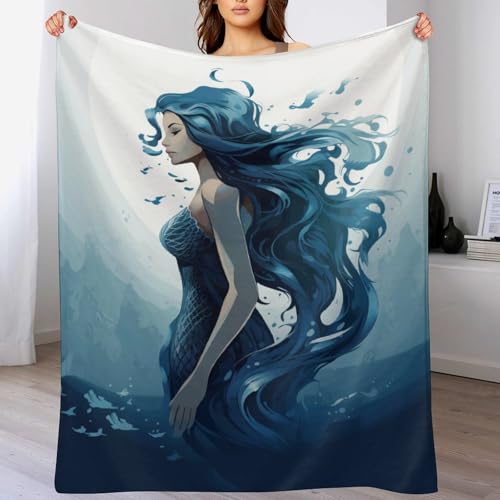 Couverture sirène chaude quatre saisons plaid bleu pour canapé - 8