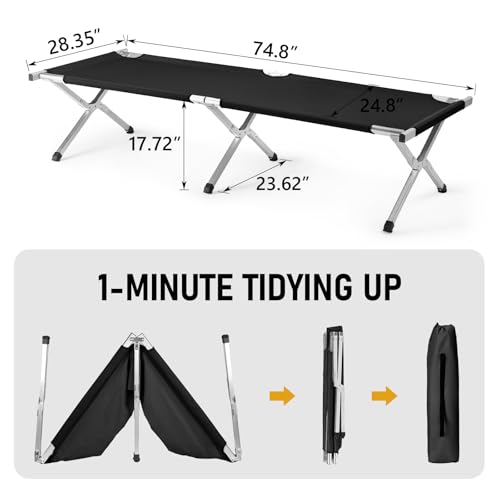 Image of Portable Folding Camping Cot,Lightweight Camping Cots for Adults,Folding Tent Camp Cot Bed,Indoor Outdoor Travel Sleeping Cots,with Carrying Bag,for Patio Hiking Picnic Beach Fishing (Army Black)