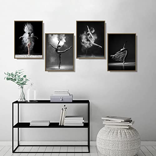 Image of NCYEL Black and white ballet wall art dancer poster beautiful girl bedroom elegant dance classroom bathroom dormitory decoration poster 12 inchx16 x4pcs