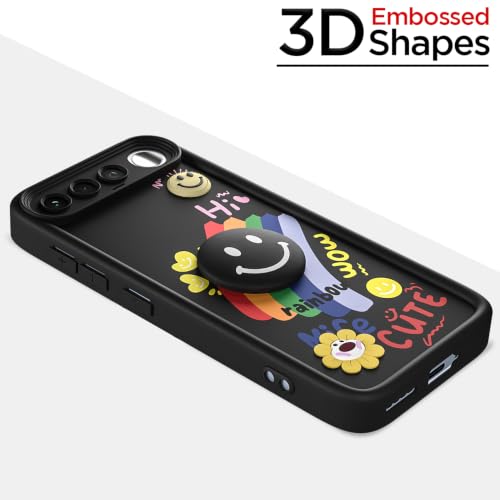 Image of Pikkme Back Cover for Realme 16 5G | Soft Silicone| Cute Rainbow Smile & 3D Cartoon Flower Design | Shockproof Raised Camera Protection Bumper Case (Black)