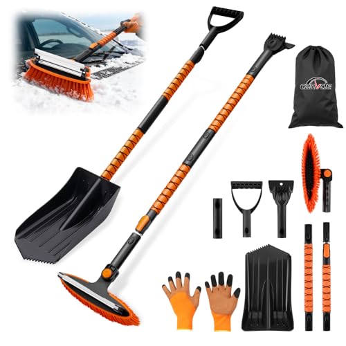 Canvcle Upgraded 55'' Detachable Snow Brush Kit with Extendable Ice Scraper & Snow Shovel - Snow Scraper with 270° Pivoting Brush Head for Car Truck SUV Windshield Window & Winter Accessories
