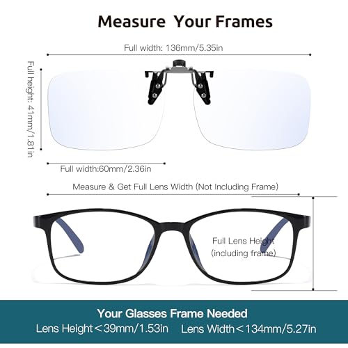 Image of VIEWBETTER Clip On Blue Light Blocking Glasses Over Prescription Glasses Reduce Eyestrain Metal Rimless Clips (Flip Up) V309