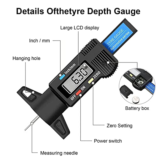 Bandenprofieldieptemeter, bandenmeter, digitale dieptemeter met LCD-display, bandenprofielmeter, bandenprofielmeter… - Image 4