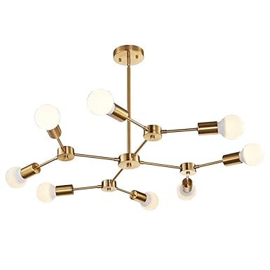 World of Chandelier E26 Brass Mid Century Modern Semi Flush Mount Ceiling 8-Light Fixtures AC