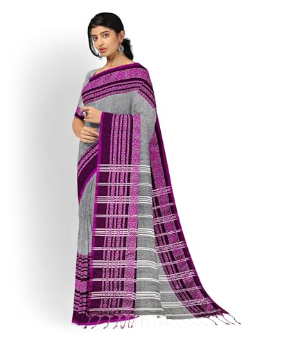 Image of eC ESHA'S COLLECTION Women's Cotton Blend Begumpuri Handloom Saree With Unstitched Running Blouse Piece