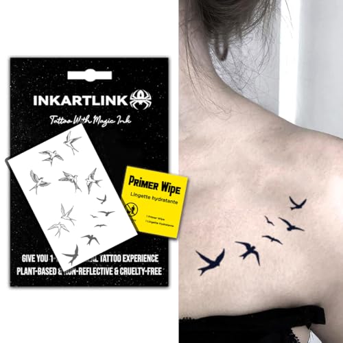 INKARTLINK Temporary Tattoos, Semi Permanent Tattoos Adult Art Designs Waterproof Temporary Tattoos Party Favors Tattoo Stickers Realistic, No Adhesive, Lasts 1-2 Weeks (Flock of Birds)
