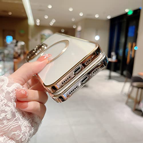 Image of MIDOS Silicone Back Cover Ring Logo Cut for Magsafe Compatible For iPhone 13 Lens Protection Chrome Back Cover for - iPhone 13 (Silver)