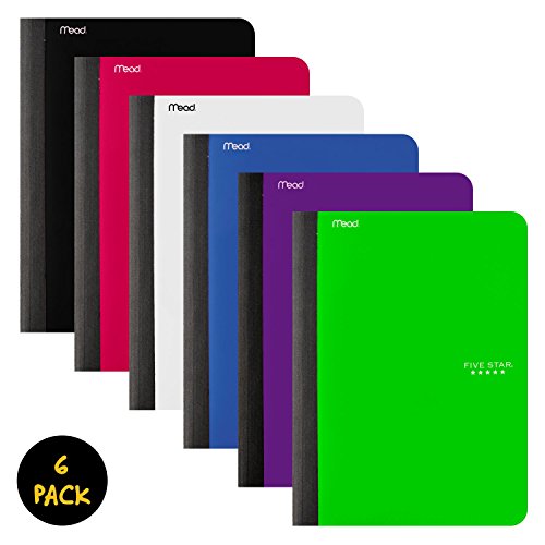 Five Star Composition Books/Notebooks With Pocket, College Ruled Paper, 100 Sheets, 9-3/4" X 7-1/2", Assorted Colors, 6 Pack (38019) #TOP1
