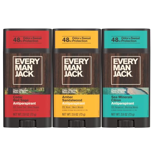 Every Man Jack Antiperspirant Deodorant for Men, Variety pack of 3 Scents | 48-Hour Odor & Sweat...