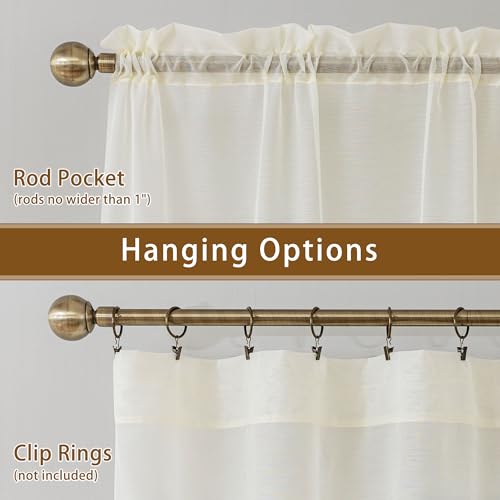 Image of Ivory Sheer Curtains 54 Inch Length, Privacy Semi Sheer Curtains for Dining Room Kitchen, Light Filtering Rod Pocket Voile Window Drapes 2 Panels Set, Each 42 inch W x 54 inch L