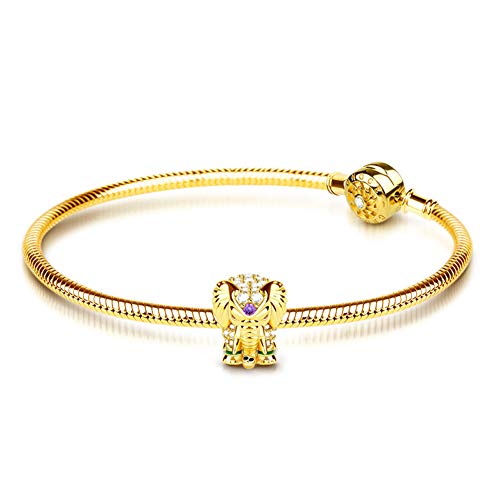 GNOCE Elephant Charm Bracelet 925 Sterling Silver 18k Gold Plated Snake Chain Bracelet Aniaml Charm Bangle with Clasp
