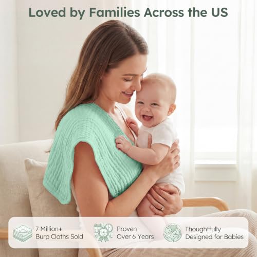 Image of Yoofoss Muslin Burp Cloths for Baby 10 Pack 100% Organic Cotton Baby Washcloths for Boys Girls Large 20''X10'' Super Soft and Absorbent Apricot,Mint Green