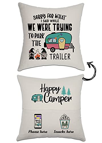 Camper Decor Gift Rv Travel Trailer Accessories Decoration for Inside Camping Pillow Cover for Bedding Sofa Couch -we were Trying to Park The trailer-CPC015