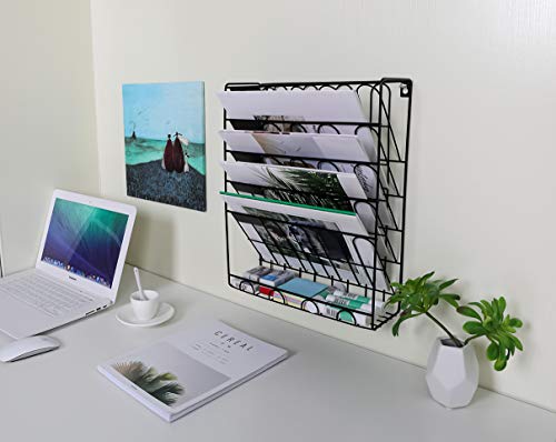 New Superbpag Hanging File Holder Organizer Metal Wall Mount Document Letter Tray Magazine Rack, 6-Tier, Black - Thumbnail 6