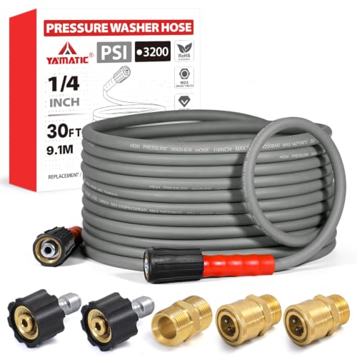 Image of YAMATIC Flexible Pressure Washer Hose 30 FT 1 /4 inch, M22-14mm Females