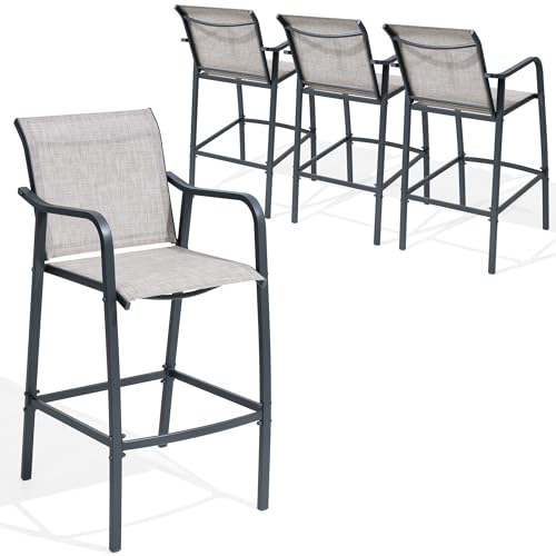 Crestlive Outdoor Bar Stools Set of 4 500 lb Capacity Metal Patio Bar Chairs with Breathable Mesh Seat and Back 28.7 Bar Height Stool for Backyard and Balcony