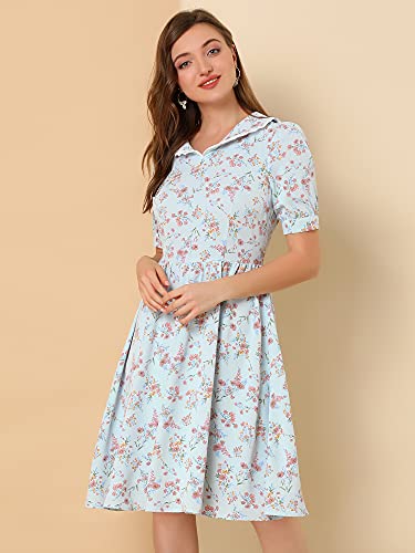 Image of Allegra K Women's Vintage Peter Pan Collar High Waist Flowy Midi Puff Sleeve Floral Dress