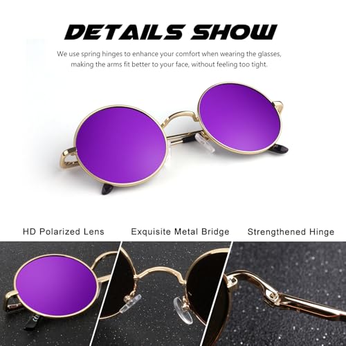 Image of CGID Retro Round Polarized Sunglasses Mens Womens Circle Metal Hippie Shades UV400 Protection E01