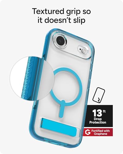 Image of ZAGG Santa Cruz Snap Case with Kickstand for iPhone Air - Tranquil Blue, Drop Protection (13ft /4m), MagSafe Charging Compatible, ClearGuard Anti-Yellowing Technology, Scratch Resistant Phone Case