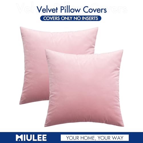 Image of MIULEE Pack of 2 Velvet Pillow Covers Decorative Square Pillowcase Soft Solid Cushion Case for Spring Sofa Bedroom Car 14x14 Inch Bright Pink