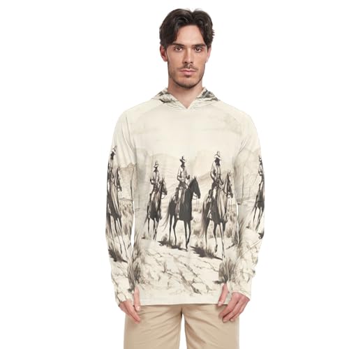 xigua Desert Tribe Cowboy Men's UPF 50+ Sun Shirts Quick Dry Sun Protection Hoodie With Long Sleeve 913