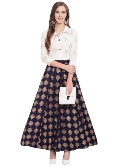 Womens Casual Printed Top with Printed Skirt