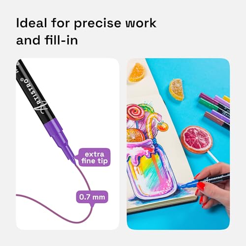 Artistro Extra Fine Tip 0.7mm Acrylic Paint Pens For Rock, Stone, Ceramic, Glass, Mugs, Wood, Metal, Fabric, Canvas (30 Pack) 28 Assorted Colors + Extra Black & White Paint Markers