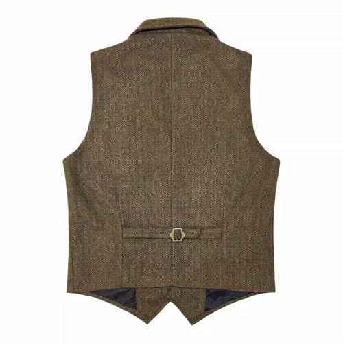 Men's Suit Vest Herringbone Tweed Casual Waistcoat Western Slim Fit Vintage Sleeveless Jacket with Pockets4