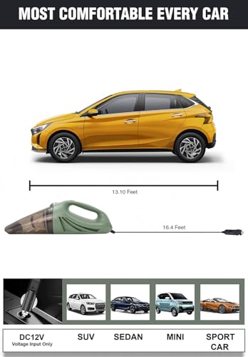 Image of Voroly 5000PA Power Suction Handheld Car Vacuum Cleaner for Car Dry and Wet DC12V (Light Green)