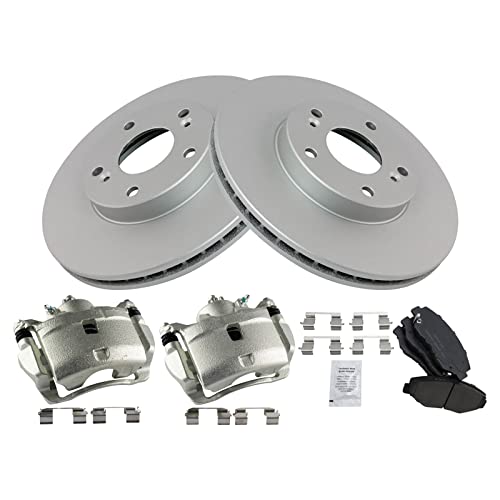 Image of TRQ Front Brake Pad and Rotor Set Ceramic Vented Coated Rotors Calipers Hardware Compatible with 2014-2015 Acura ILX 2003-2017 Honda Accord 2013-2015 Civic