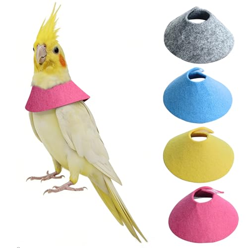 WOOPSOO Anti-Bite Elizabethan Collar for Budgerigar Lovebird Cockatiel Cockatoo Parrots Hamster, Recovery Cone Bird Collar, Anti-Grab Feather Neck Collar, Soft Adjustable Felt Neck Protector