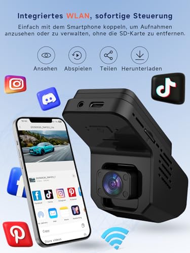 Veement Dashcam Auto Vorne Und Innen 2,5k+1080p, Mini Dash Cam Auto Kamera Mit 32-GB-Karte, Super-Nachtsicht, 4 IR-LEDs, 165° Weitwinkel WDR, G-Sensor, Loop-Aufnahme, 24H Parkmodus (Dunkelschwarz) – Bild 6