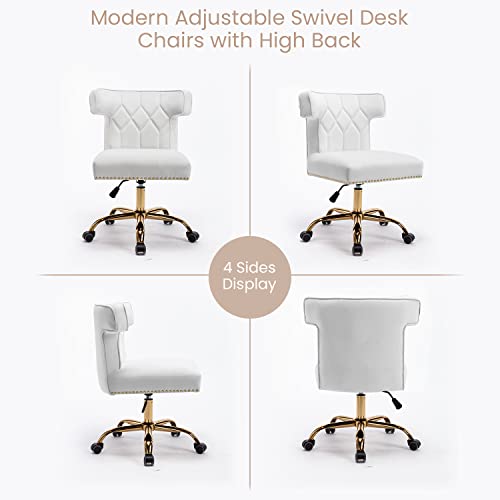 Recaceik Velvet Home Office Chair, Modern Adjustable Swivel Desk Chairs With High Back 360 Degree Castor Gold Wheels For Living Room/Bedroom/Office (Beige) #TOP6