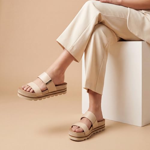 Image of Frido Women's Arch Support Wedge Sandals, Orthopedic Cushioned Platform Heels with Anti-Slip Sole, Comfortable Slip-On Footwear for Office, Travel, Daily Wear & Long Standing | Available in 3 Style- Buckle Strap, Velcro Strap & Classic Styles