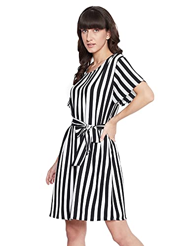 Image of Clovia Women's Crepe Sassy Stripes Short Nightdress in White