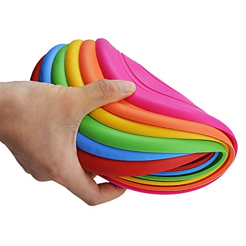 Teesun Dog Frisbee Training Toys Flying Discs Flyer Silicone For Big Small Dogs Soft Tooth Resistant Rubber 6 Pack (Red Blue Green Yellow Orange) #TOP6