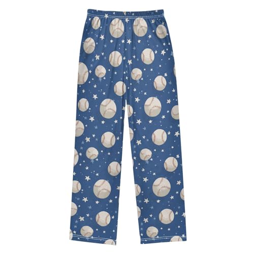 Baseballs Stars Blue Pajama Pants Soft Lounge Sleepwear PJ Bottoms with Elastic Waist Ages 6-14 Years2