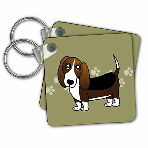Porte-clés basset dessin animé vert lot de 2 chiens 5,7 x 5,7 cm