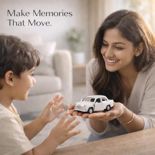 Image of Classic Sedan Toy Car with Push-Back Action & Openable Doors| Durable ABS Plastic Retro Car Toy for Kids (3+ Years)|White