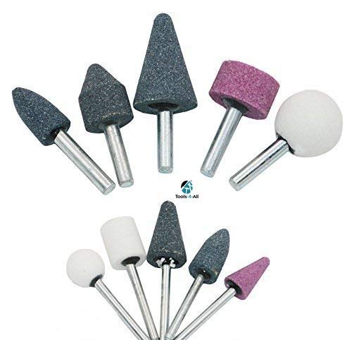 Tools-4-All™ 10 Pcs/Set Abrasive Polish Mounted Stone Set Grinding Burr Wheel Shank Grinder Tools (Multi Colour)